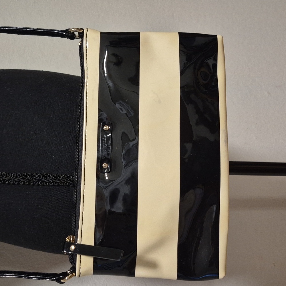 kate spade Black and Cream Striped Patent Crossbody Bag